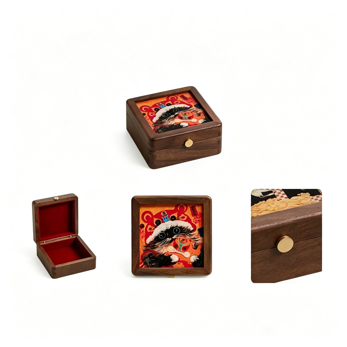 Starry Cat Art Walnut Keepsake Box | Tempered Glass Jewelry Case