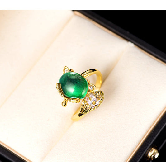 The Enchanted Fox Mood Ring | Color-Changing Gemstone for Good Luck | Adjustable Ring