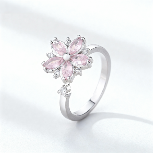 The Sakura Spinner Ring | Cherry Blossom Fidget Ring for Anxiety | Adjustable & Sterling Silver