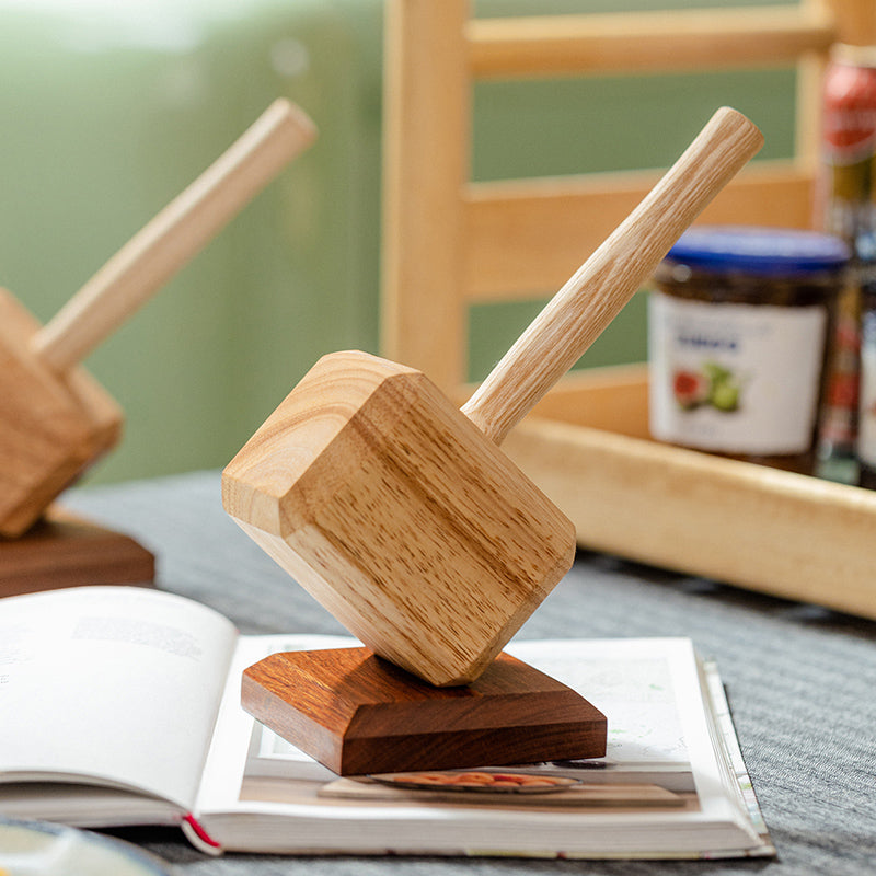 Viking Style Wood Hammer Ornament | Hidden Bottle Opener & Magnetic Stand | Creative Stress Relief Gift