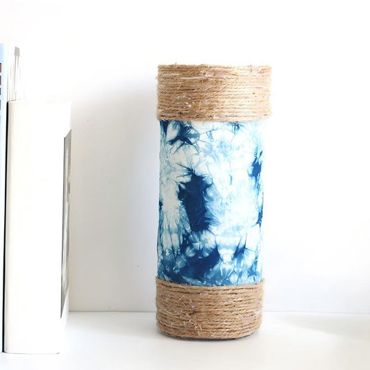 Tie-Dye Woven Vase with Fabric Flowers, Handmade Jute Wrapped Bottle, Positive Energy Gift