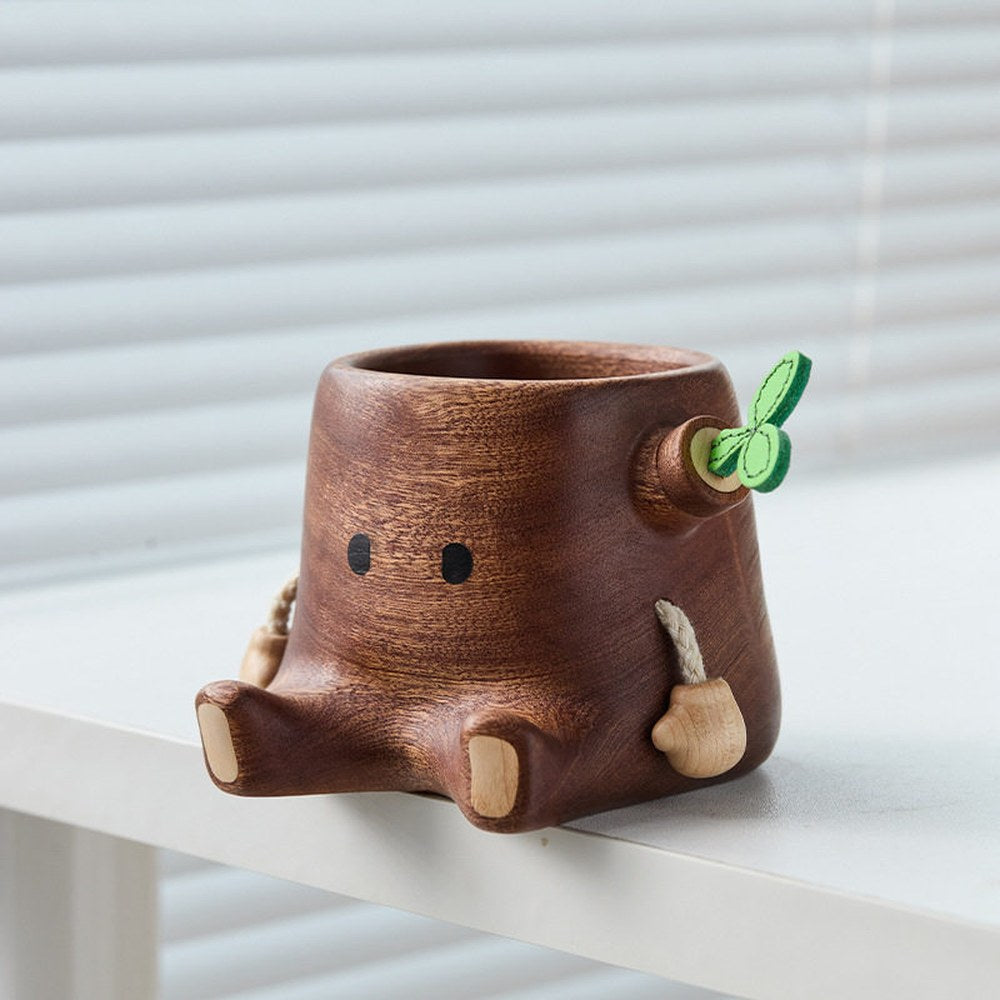 Tree Stump Solid Wood Pen Holder, Handcrafted Natural Wood Desk Organizer, Office Gift