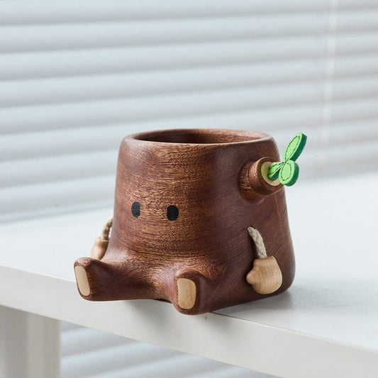 Tree Stump Solid Wood Pen Holder, Handcrafted Natural Wood Desk Organizer, Office Gift