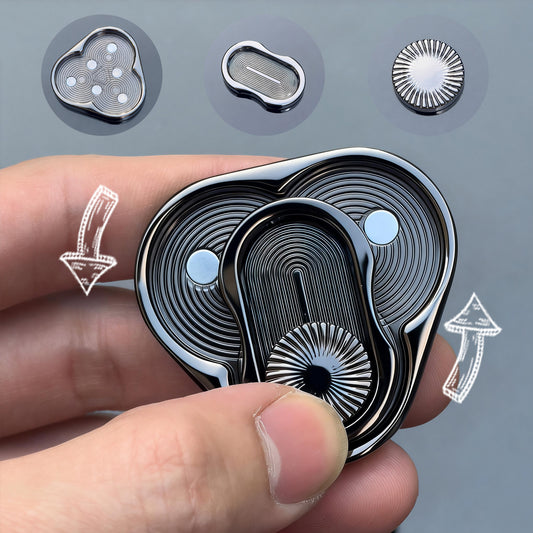 Triple Ring Metal Fidget Spinner | 3-in-1 Push Card EDC Toy | Black Tech Stress Relief Gift