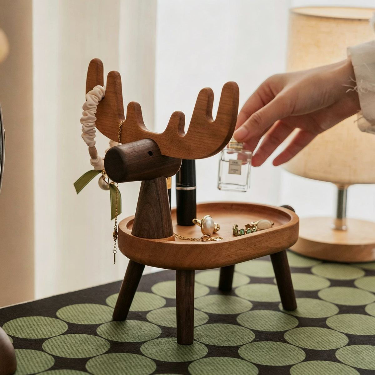 Two-Tone Wood Deer Jewelry Stand | Antler & Catchall Tray