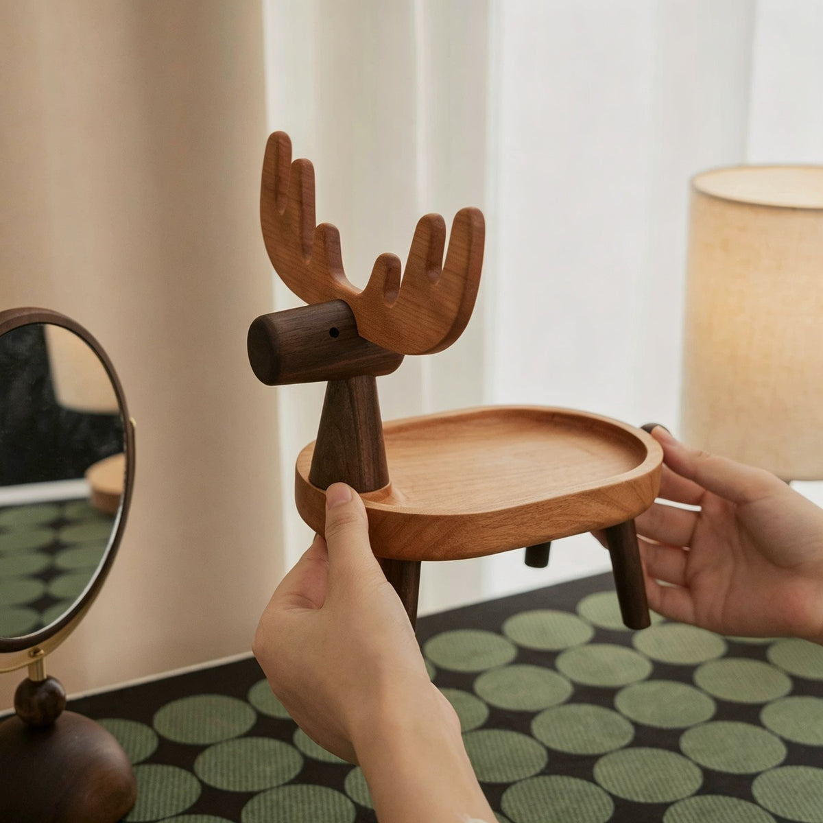 Two-Tone Wood Deer Jewelry Stand | Antler & Catchall Tray