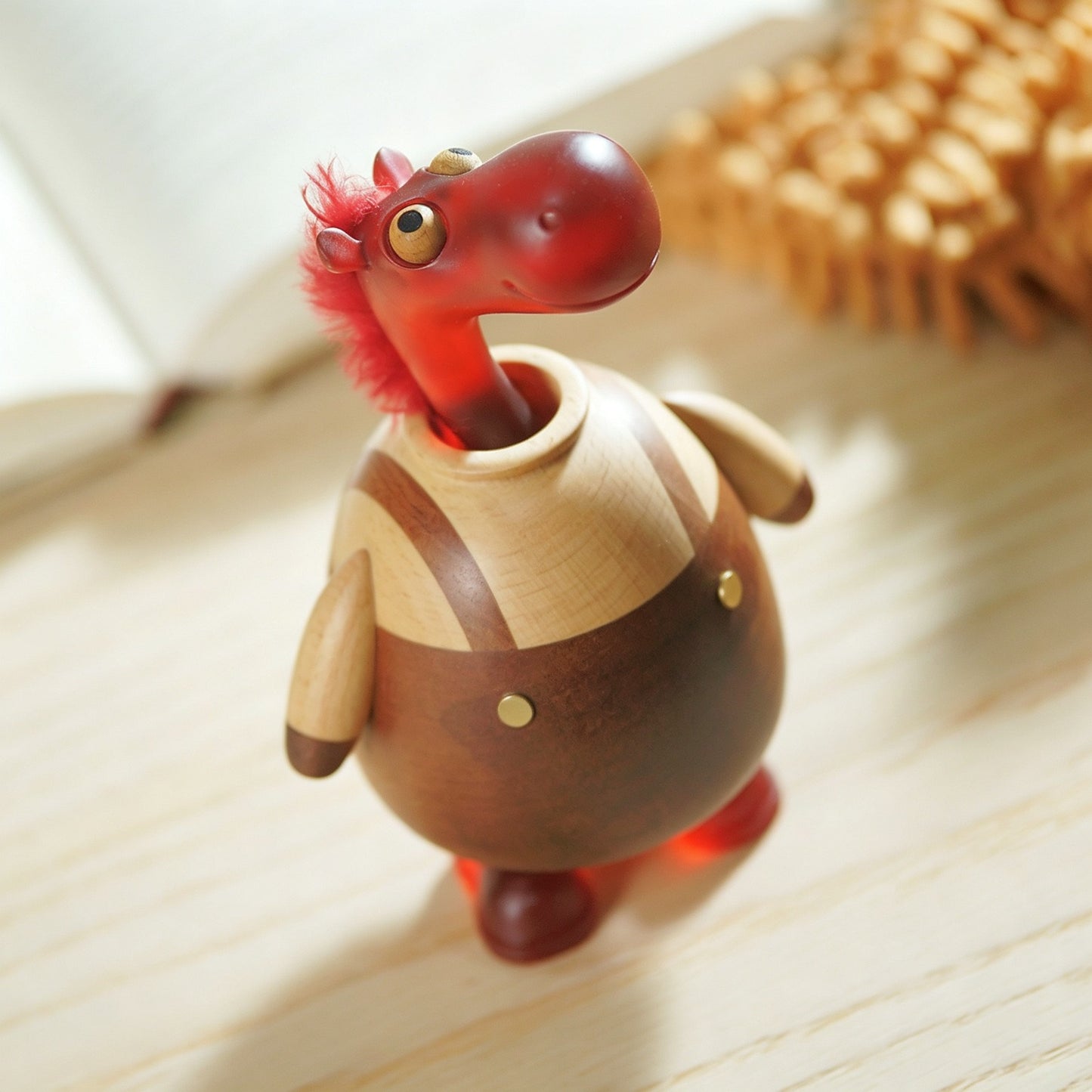 Two-Tone Wood Horse Rotating Music Box | Wind-Up Mechanical | Handcrafted | 2 Songs | Engravable