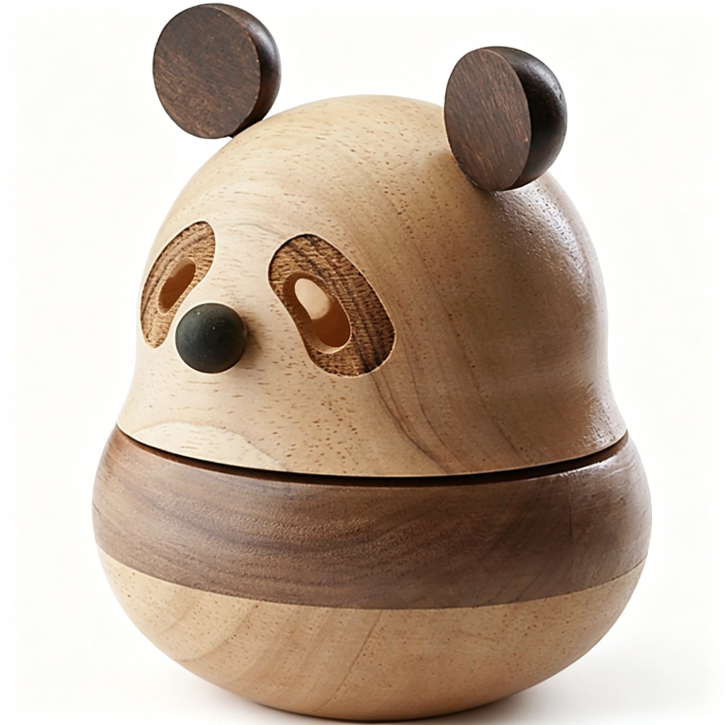 Two-Tone Wood Panda Music Box | Solid Wood + Walnut Inlay | Wind-Up Iron Movement | 3 Songs