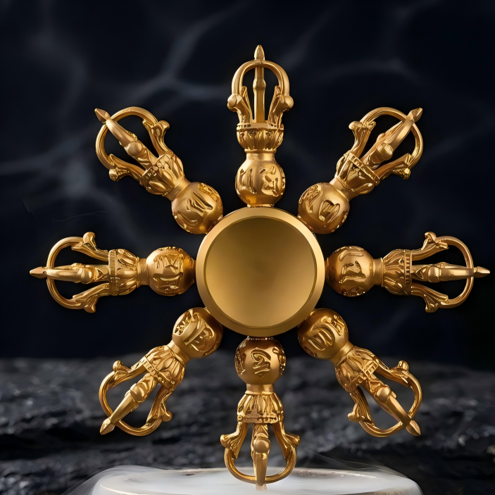 Vajra Dorje Brass Fidget Spinner | 8-Arm Buddhist Scepter EDC Stress Relief | Desk Sculpture Gift