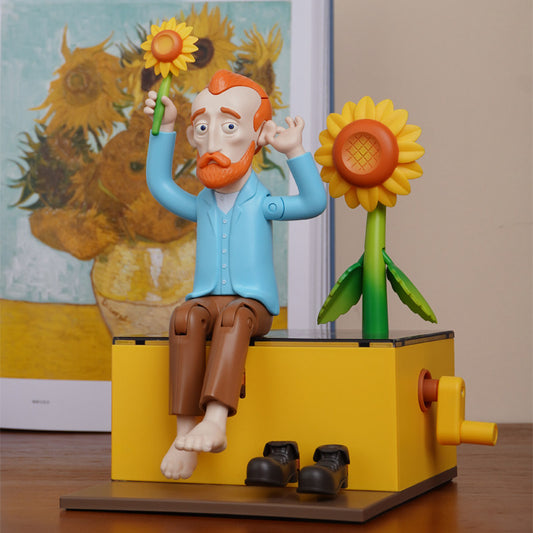 Van Gogh Hand-Crank Mechanical Figure | Kinetic Art Desk Toy | Quirky Artist Gift