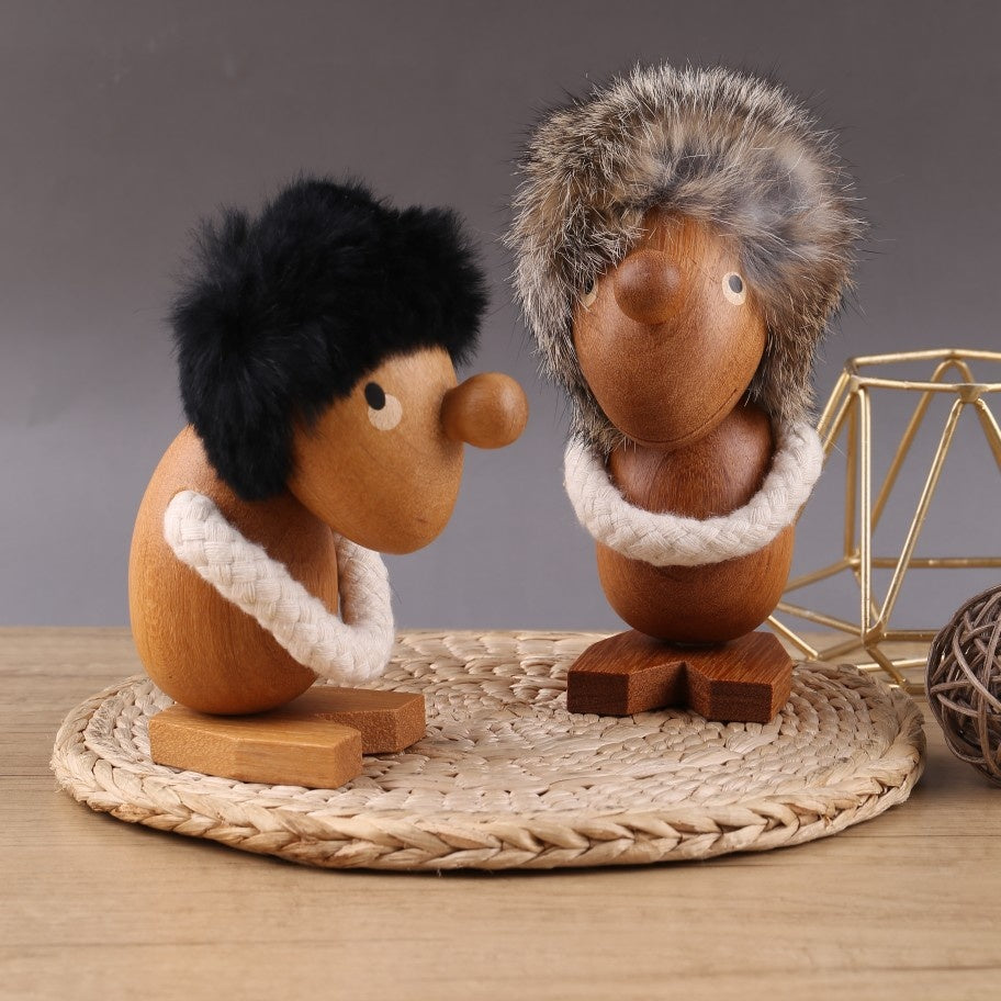 Viking Warrior Wood Figurine - Handcrafted Desktop Ornament Set