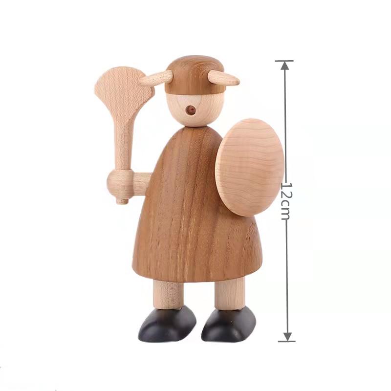 Viking Warrior Wood Figurine - Handcrafted Desktop Ornament Set