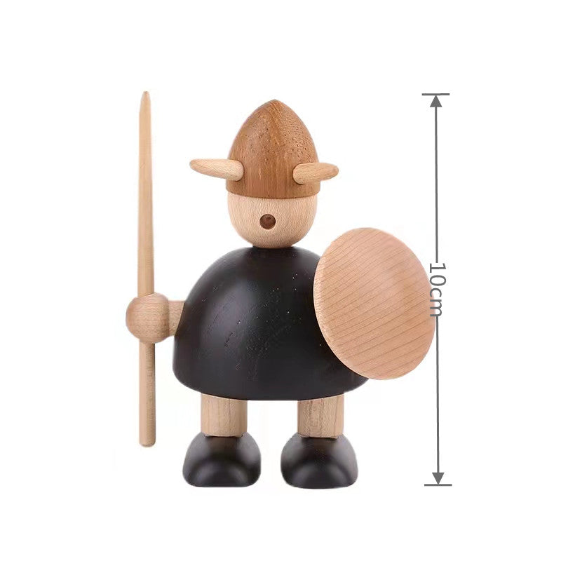 Viking Warrior Wood Figurine - Handcrafted Desktop Ornament Set