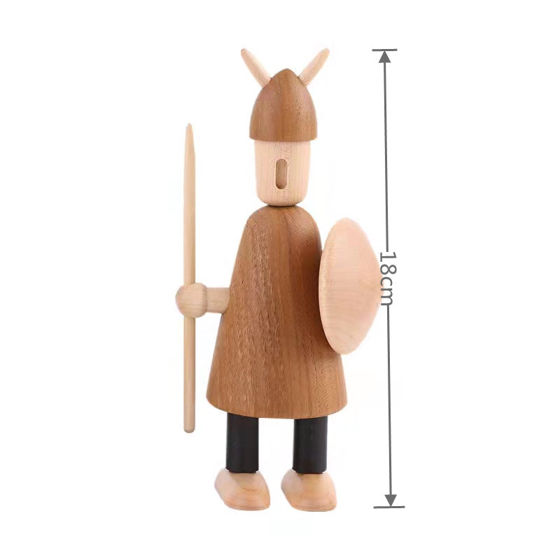 Viking Warrior Wood Figurine - Handcrafted Desktop Ornament Set