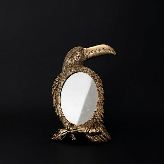Vintage Brass Animal Desk Sculpture | Toucan Mirror & Leopard Photo Frame | Resin Home Decor