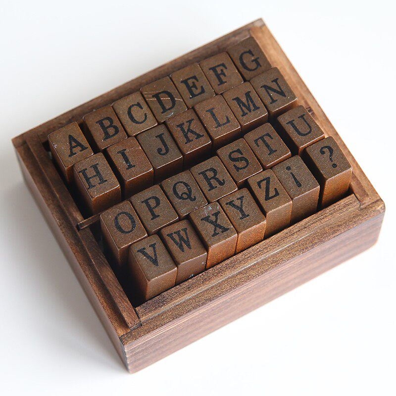 Vintage Wooden Stamp Set 28pcs | Uppercase Lowercase Alphabet & Weather Numbers | Journal Scrapbook DIY