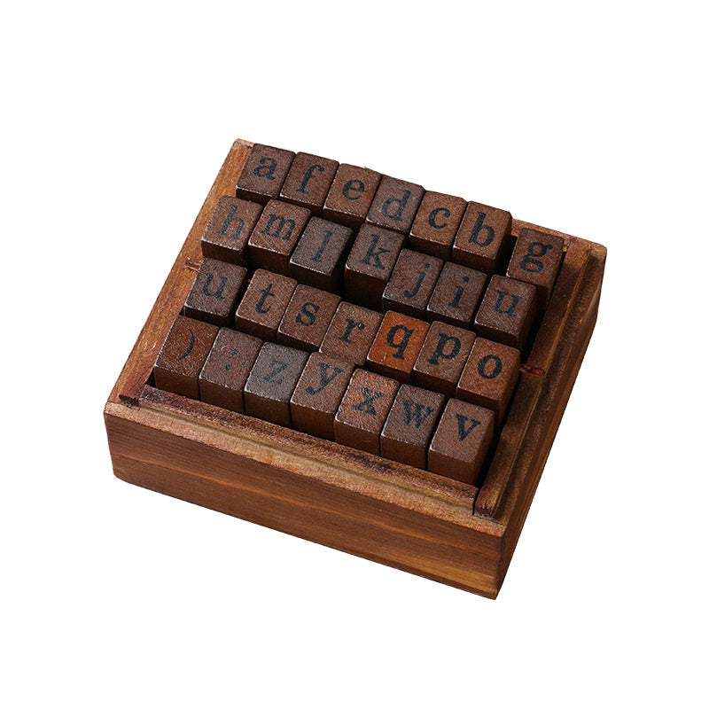 Vintage Wooden Stamp Set 28pcs | Uppercase Lowercase Alphabet & Weather Numbers | Journal Scrapbook DIY