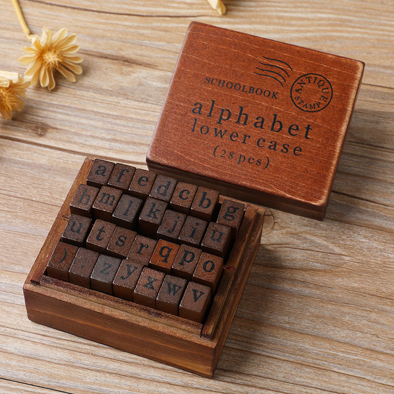 Vintage Wooden Stamp Set 28pcs | Uppercase Lowercase Alphabet & Weather Numbers | Journal Scrapbook DIY