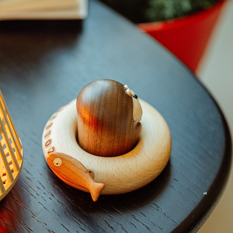 Walrus Nana Wooden Desk Sculpture - handcrafted, wooden sculpture, animal gift - alternate angle