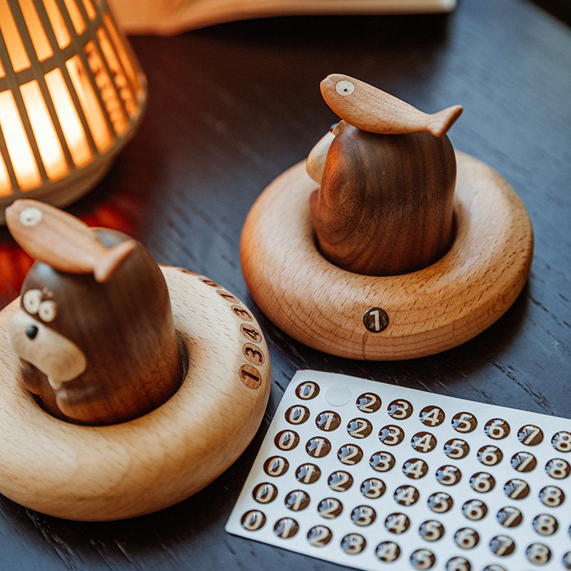 Walrus Nana Wooden Desk Sculpture - handcrafted, wooden sculpture, animal gift - close-up shot