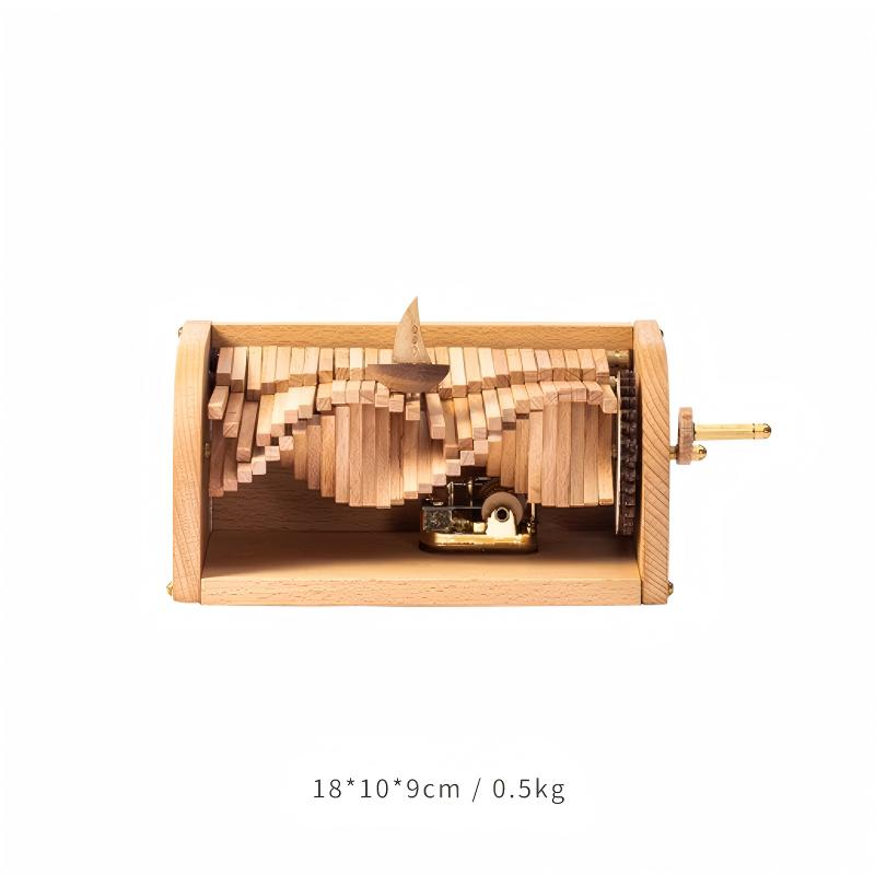 Wave Motion Sailboat Music Box | Hand-Crank Wooden Ornament | Ocean Waves Stress Relief Gift