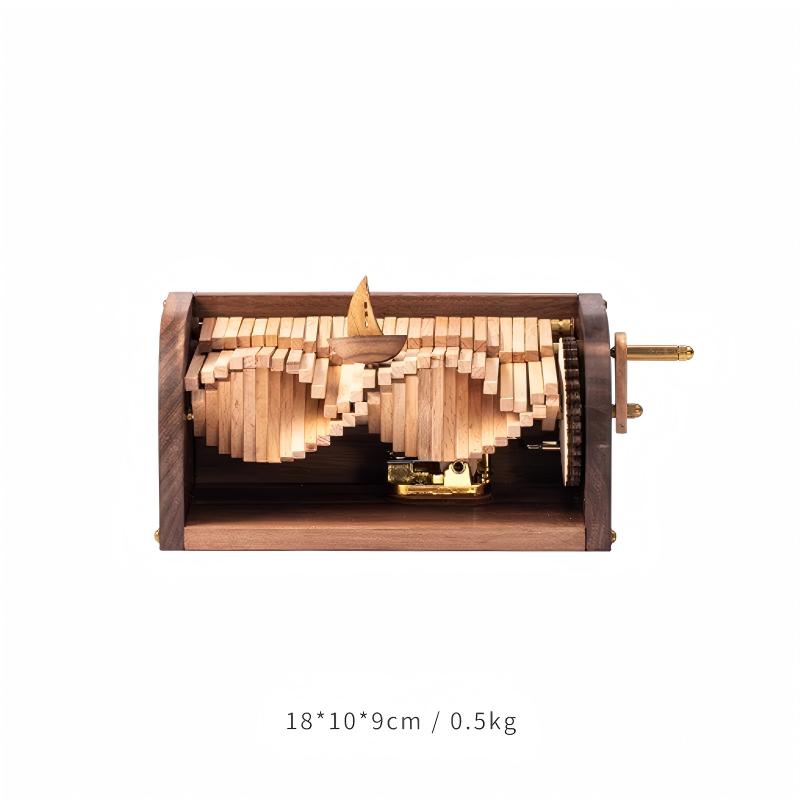 Wave Motion Sailboat Music Box | Hand-Crank Wooden Ornament | Ocean Waves Stress Relief Gift