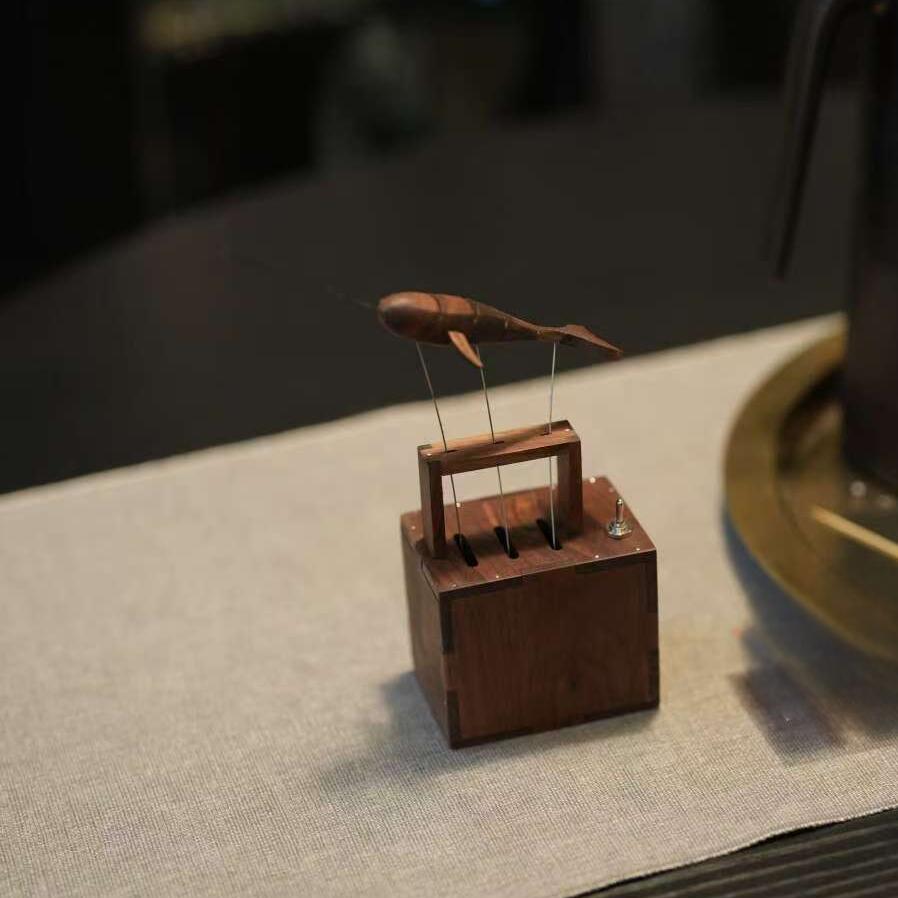 Whale Kinetic Music Box | Handcrafted Wood Art with Mechanical Movement