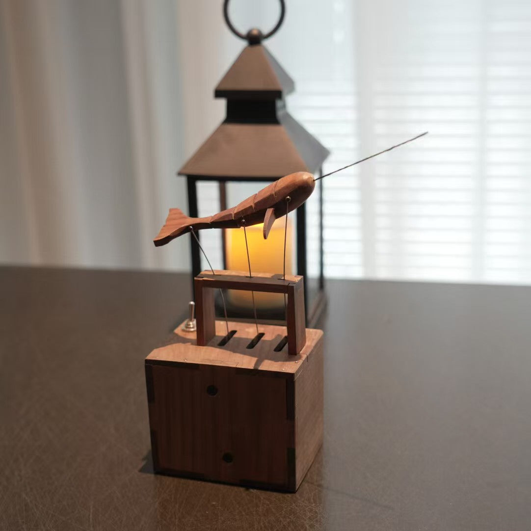 Whale Kinetic Music Box | Handcrafted Wood Art with Mechanical Movement