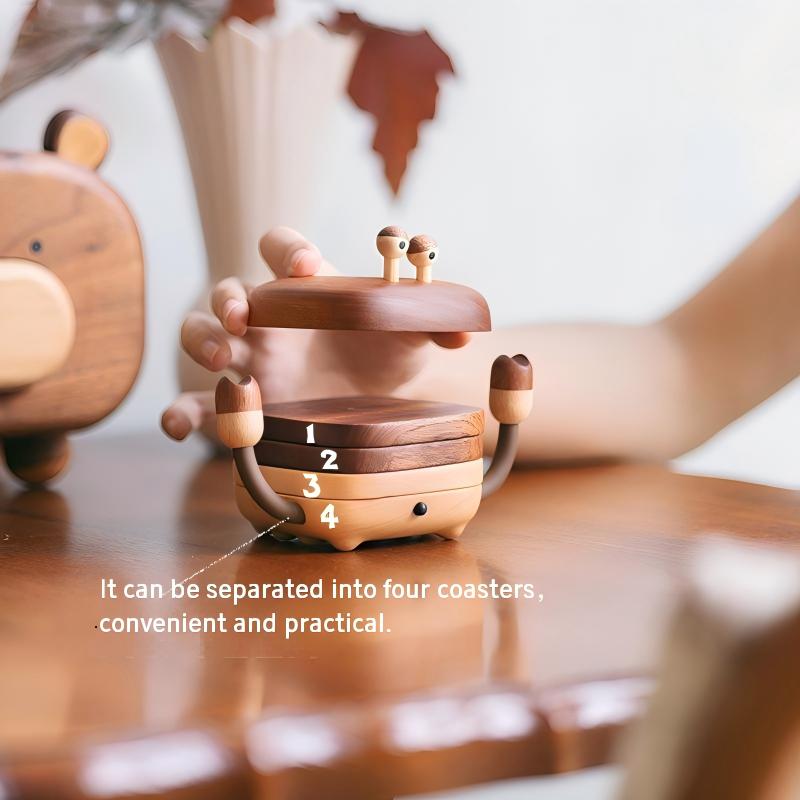 Wood Crab Coaster Set | 4-in-1 Stackable Desktop Ornament | Creative Home Décor Gift