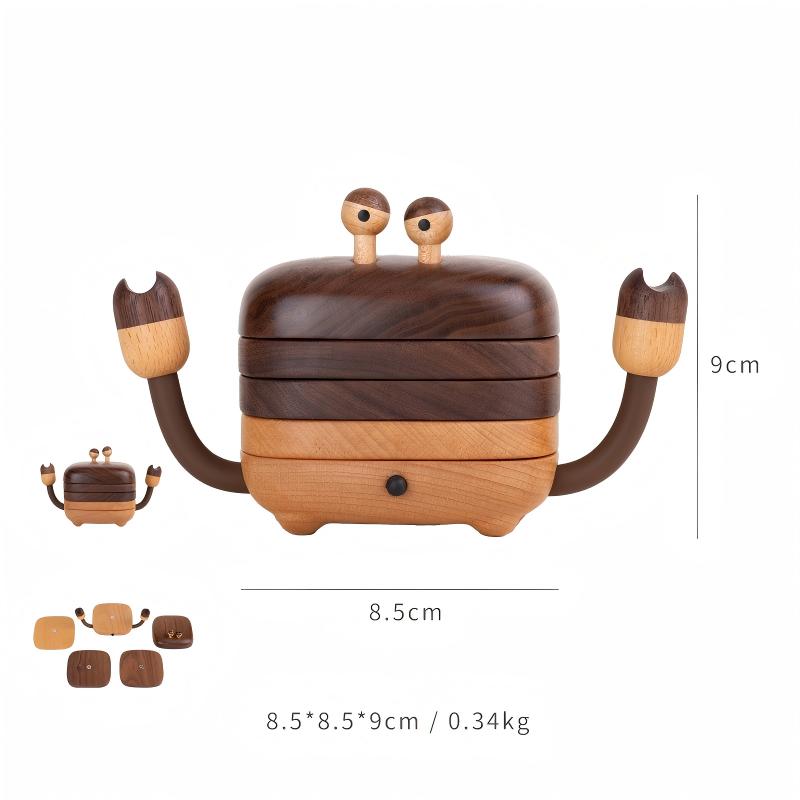 Wood Crab Coaster Set | 4-in-1 Stackable Desktop Ornament | Creative Home Décor Gift