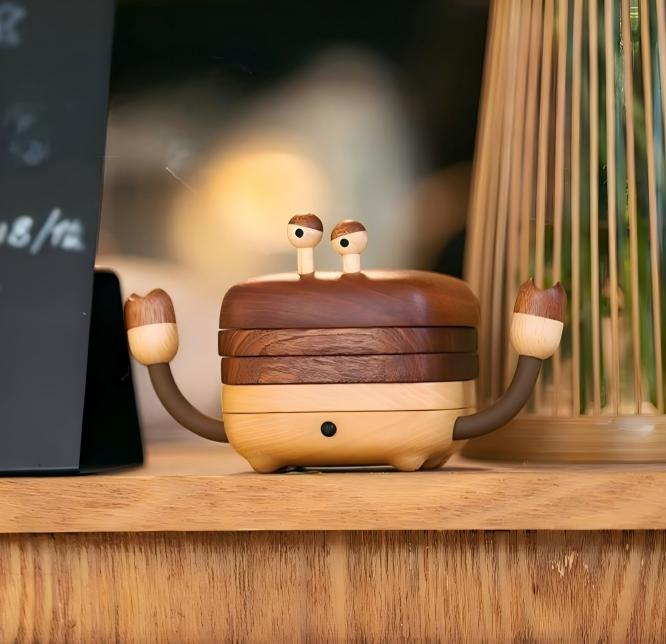 Wood Crab Coaster Set | 4-in-1 Stackable Desktop Ornament | Creative Home Décor Gift