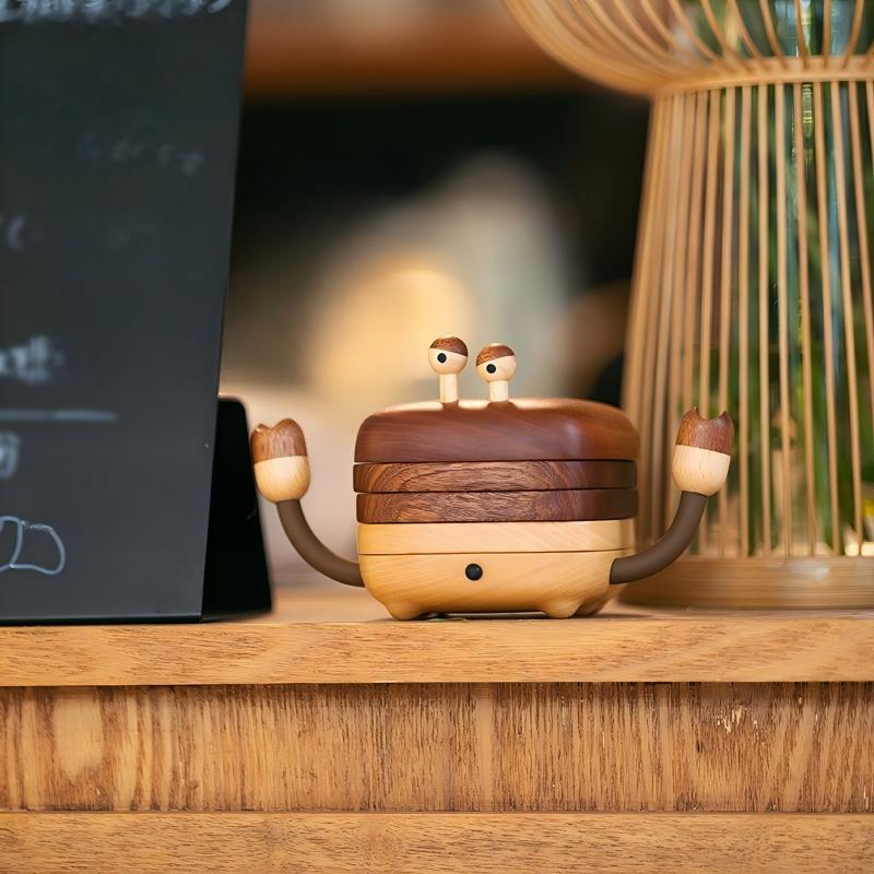 Wood Crab Coaster Set | 4-in-1 Stackable Desktop Ornament | Creative Home Décor Gift