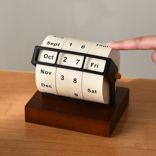 Wooden Base Perpetual Calendar | Manual Rotating Desktop Calendar | Creative Office Gift