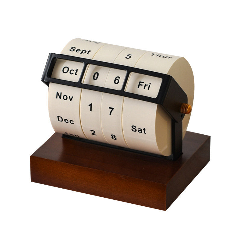 Wooden Base Perpetual Calendar | Manual Rotating Desktop Calendar | Creative Office Gift