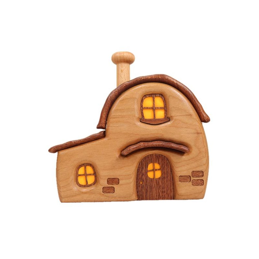 Wooden Cabin Micro Landscape Sculpture, Handcrafted Solid Wood Nordic Desk Decor, Cozy Gift