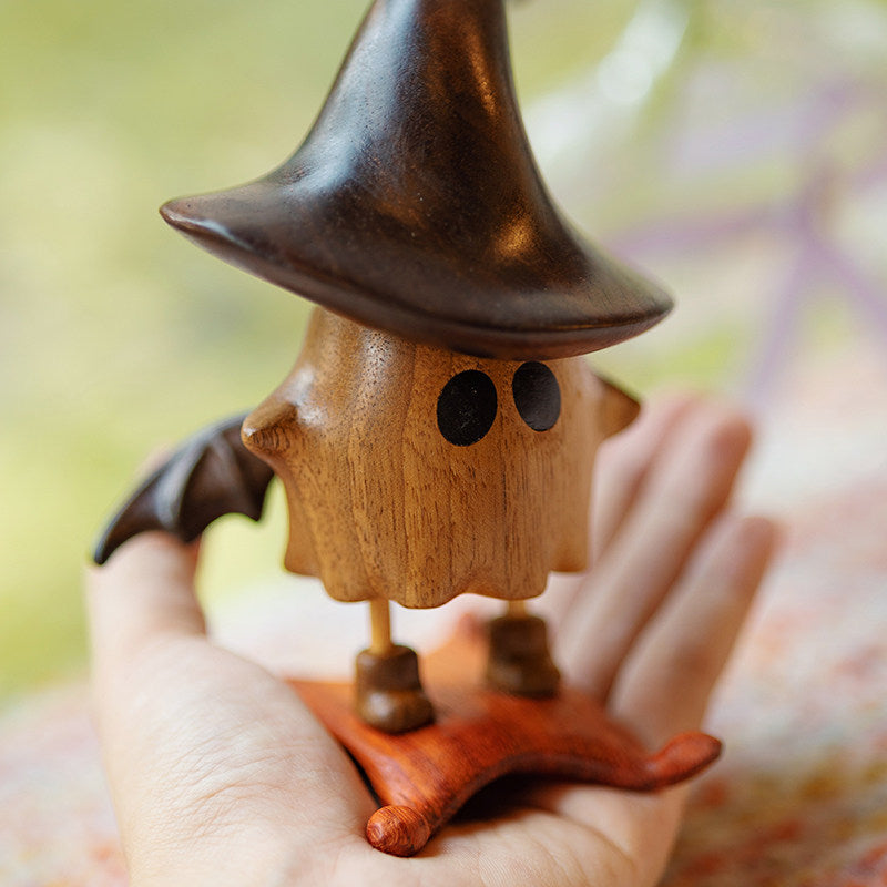 Wooden Character Figurine Set | Handcrafted Witch & Monster | Desktop Ornament Gift