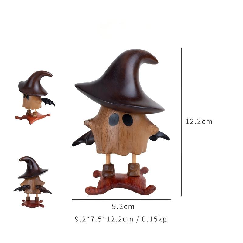 Wooden Character Figurine Set | Handcrafted Witch & Monster | Desktop Ornament Gift
