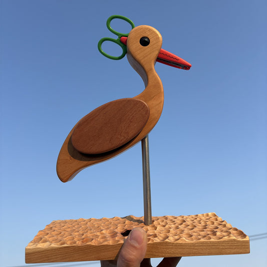 Wooden Crane Scissors Holder | Handcrafted Real Wood Desktop Organizer | Elegant Gift