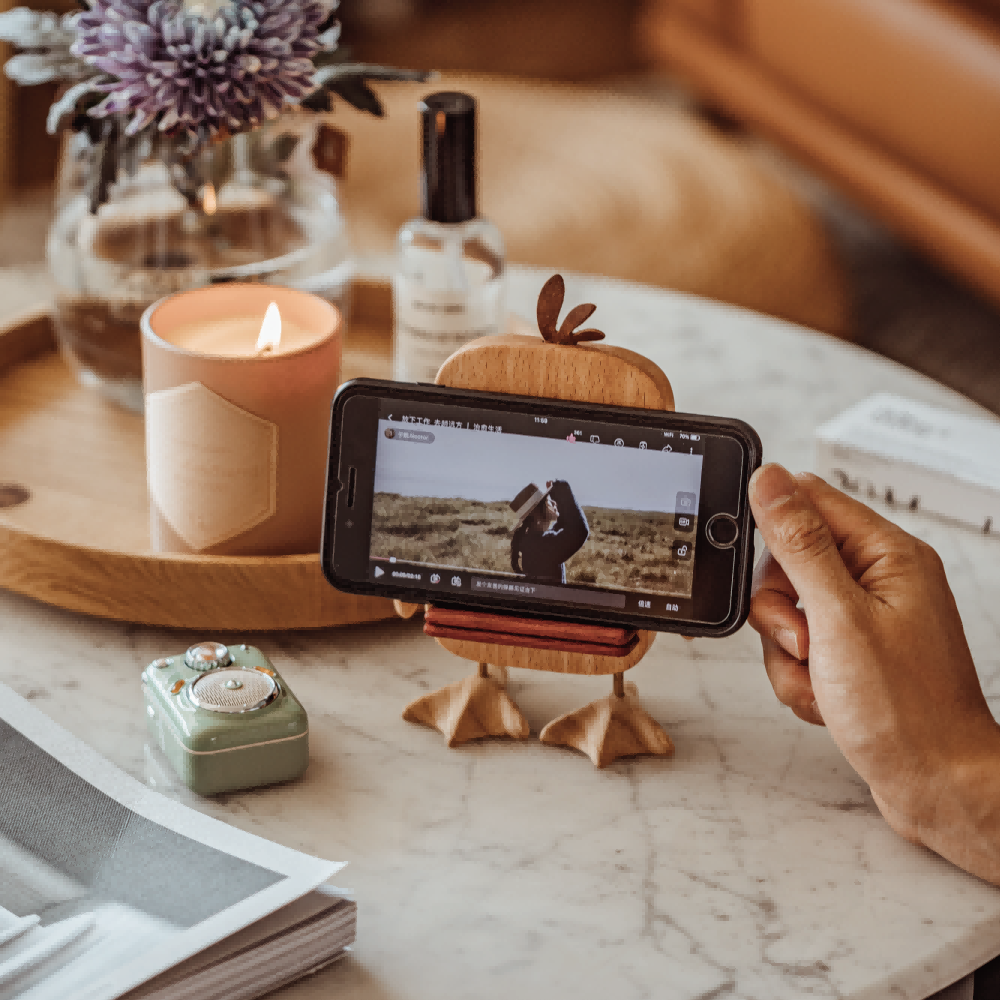 Wooden Duck Phone Stand | Cute Desk Organizer & Holder | Natural Wood Desktop Accessory
