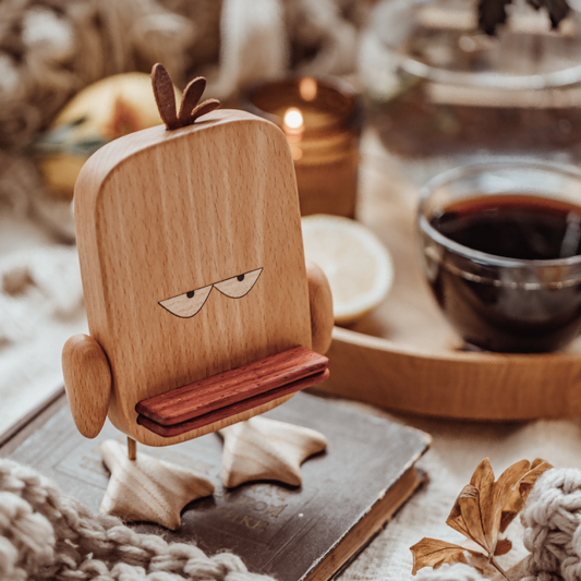 Wooden Duck Phone Stand | Cute Desk Organizer & Holder | Natural Wood Desktop Accessory