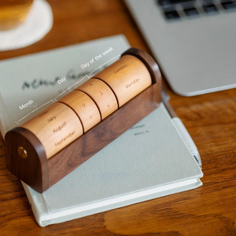 Wooden Perpetual Calendar | Rotating Barrel Design | Custom Engraving Gift