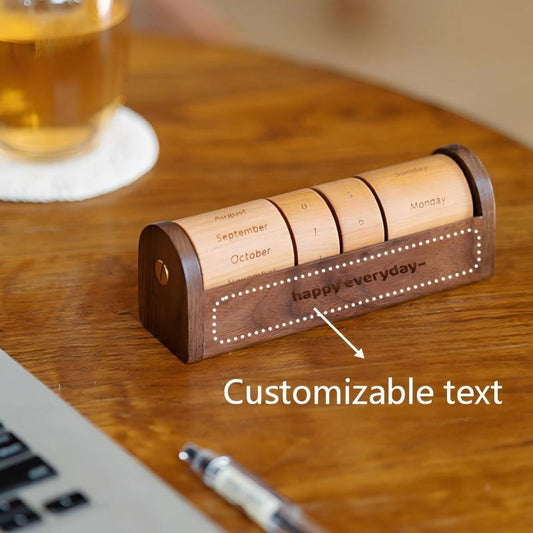 Wooden Perpetual Calendar | Rotating Barrel Design | Custom Engraving Gift