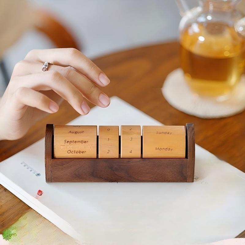Wooden Perpetual Calendar | Rotating Barrel Design | Custom Engraving Gift