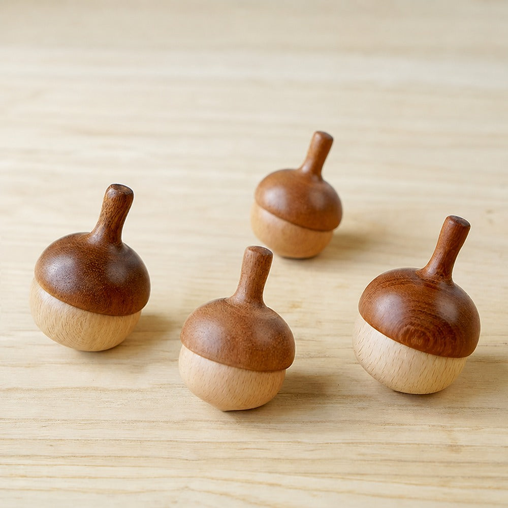 Wooden pinecone spinning top set