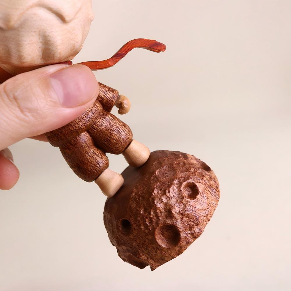 Wooden Boy with Balloon Ornament | Handcrafted Multi-Wood Sculpture | Whimsical Desktop Gift