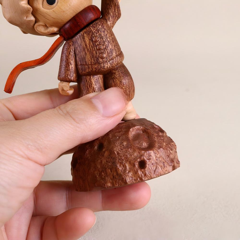 Wooden Boy with Balloon Ornament | Handcrafted Multi-Wood Sculpture | Whimsical Desktop Gift