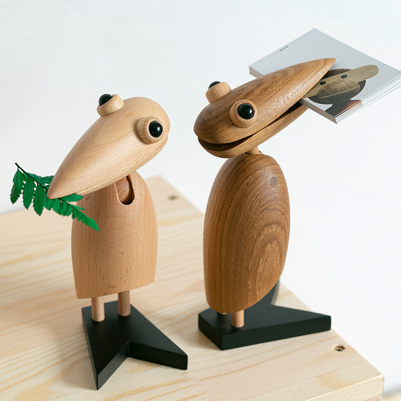 Woodpecker Desk Figurine | Opening Beak Card & Note Holder | Engravable Solid Wood Sculpture