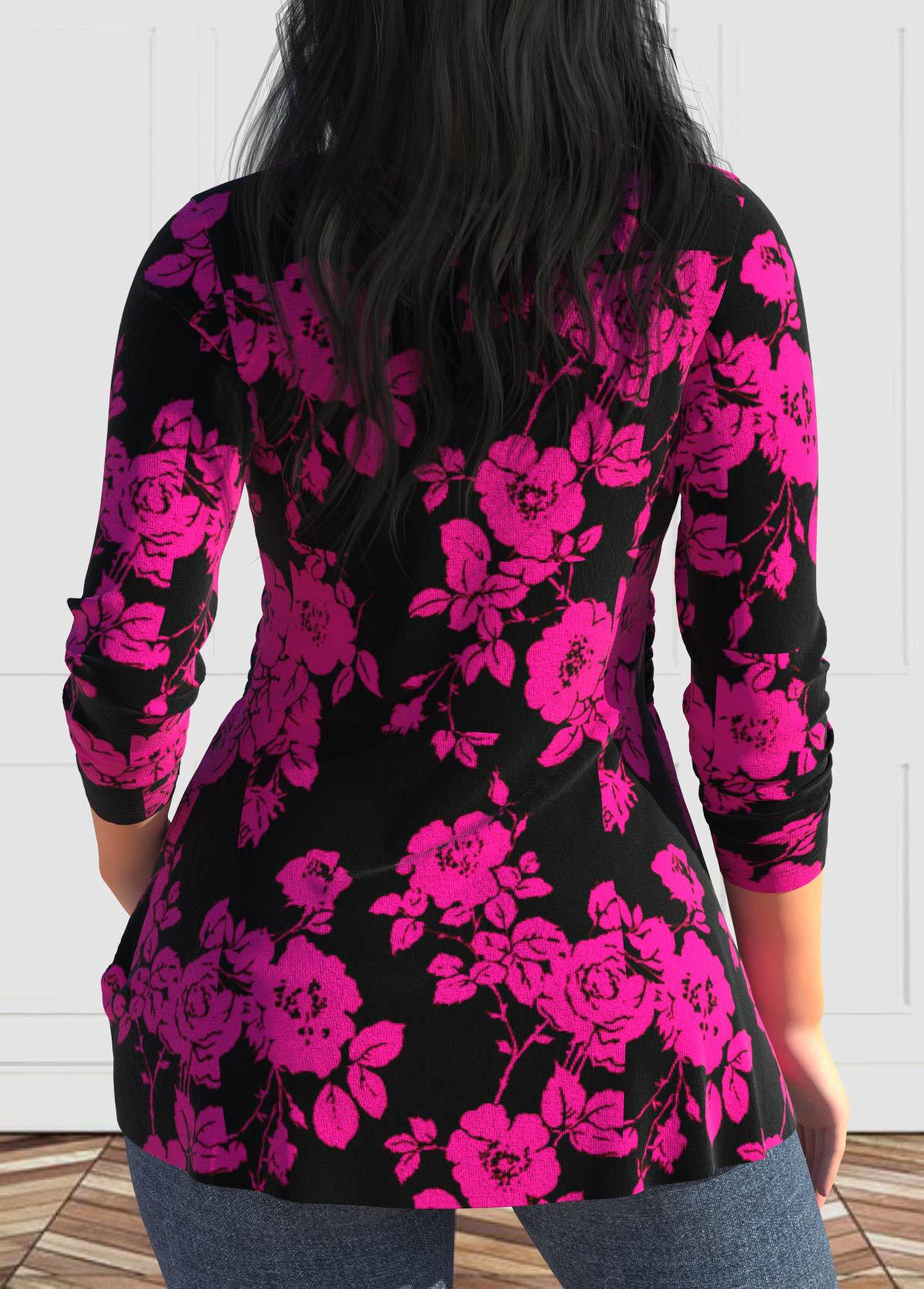 Large size women's V-neck Polyester Fibre shirt long sleeve printed shirt