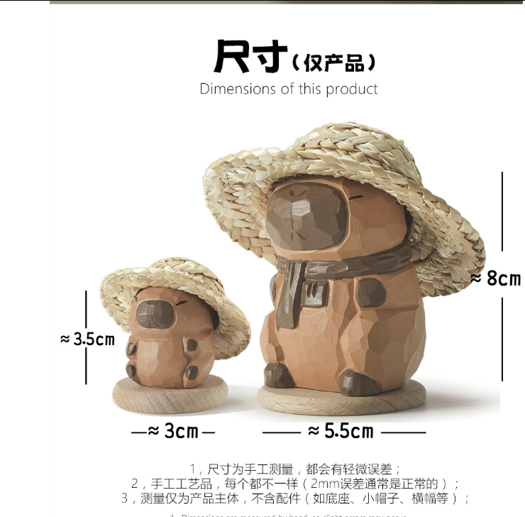 Capybara Wood Sculpture | Straw or Wool Hat Desk Ornament