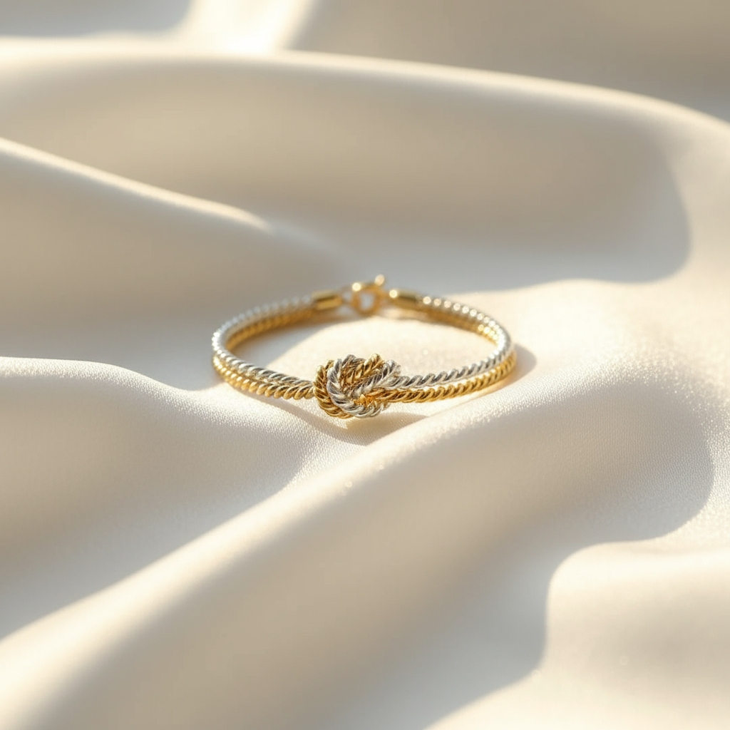 Minimalist gold silver angel knot bracelet protection symbol